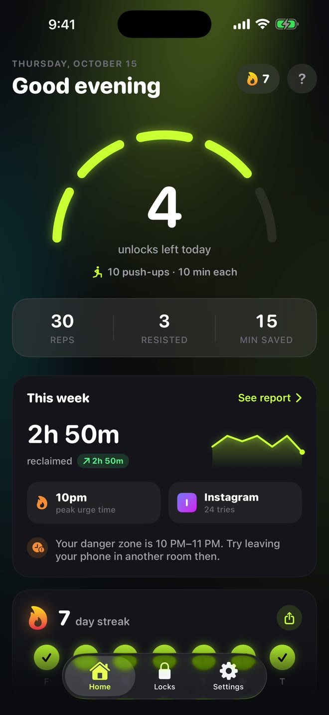 ScreenFit home dashboard