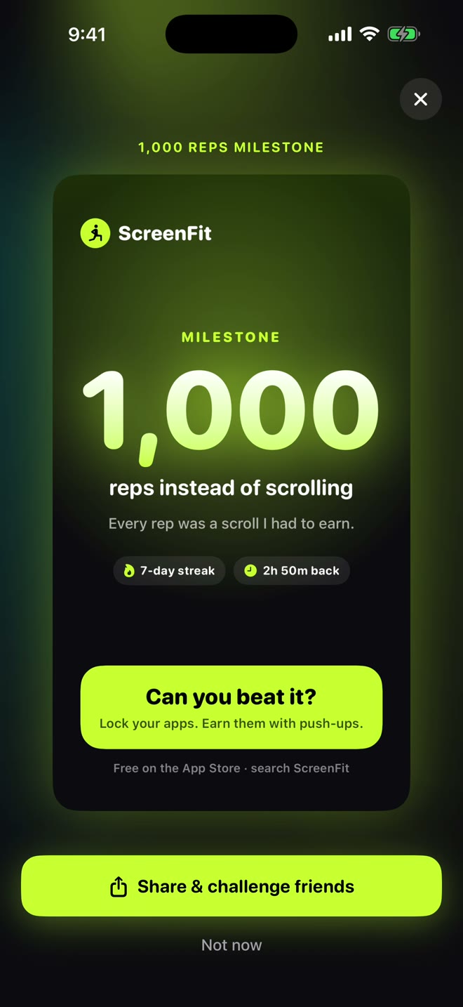 1,000 reps milestone card